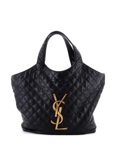 Pre-owned Saint Laurent Icare Shopping Quilted Leather Maxi Tote Bag In Black