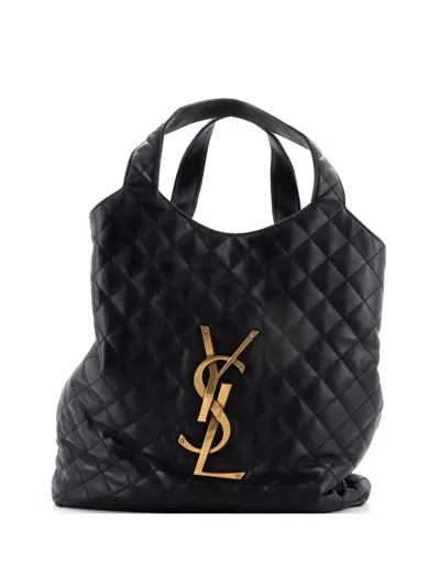 Pre-owned Saint Laurent Icare Shopping Quilted Leather Maxi Tote Bag In Black