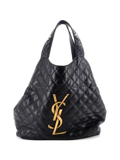 Pre-owned Saint Laurent Icare Shopping Quilted Leather Maxi Tote Bag In Black
