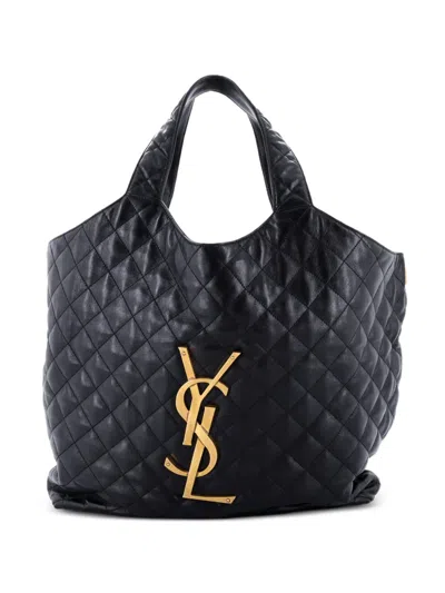 Pre-owned Saint Laurent Icare Shopping Quilted Leather Maxi Tote Bag In Black