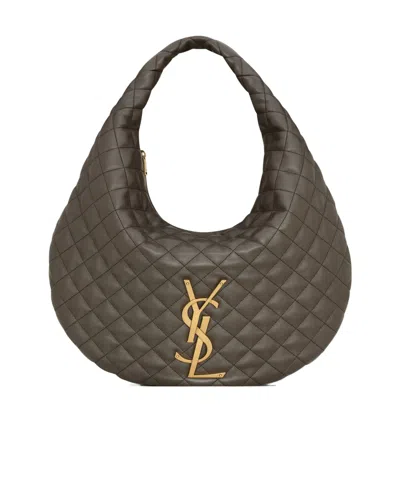 Saint Laurent Icare Quilted Logo Shoulder Bag In Green