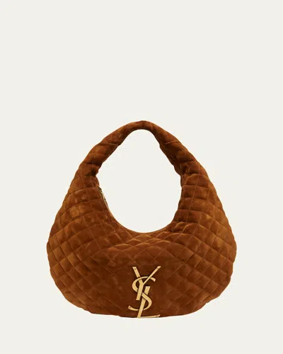 Saint Laurent Icare Ysl Quilted Suede Hobo Bag