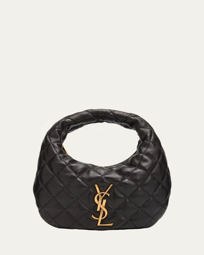 Saint Laurent Icarino Baby Ysl Quilted Leather Hobo Bag In Black