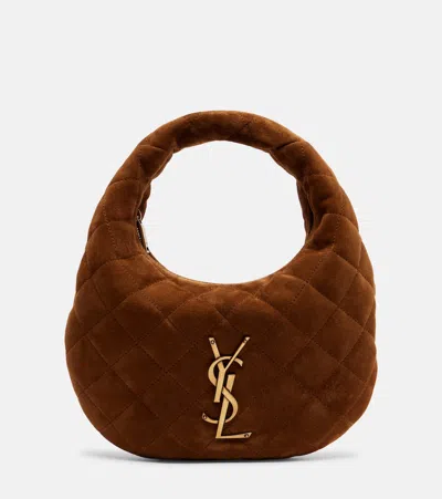 Saint Laurent Icarino Mini Quilted Suede Tote Bag In Sand