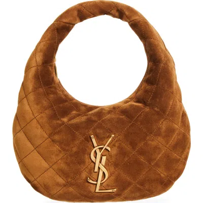 Saint Laurent Mini Quilted Handbag With Diamond Stitching In Brown