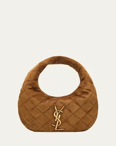 Saint Laurent Icarino Ysl Quilted Suede Top-handle Bag In Brown
