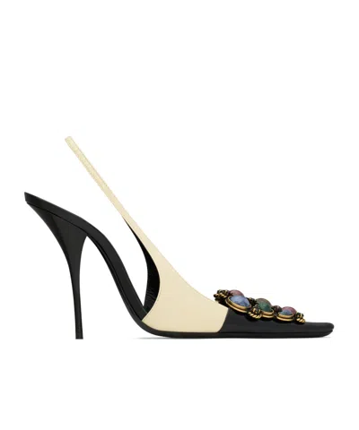 Saint Laurent Iceland Slingback Pumps In Smooth Leather And Crystals In Black
