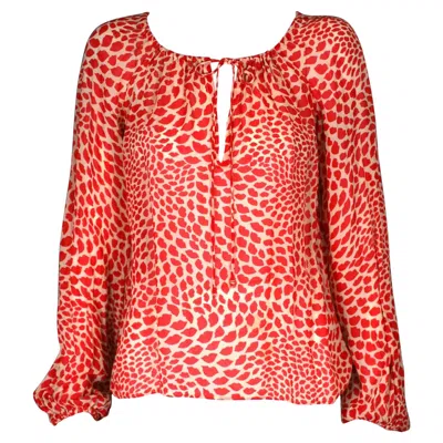 Pre-owned Saint Laurent Iconic Yves  "kiss" Peasant Blouse In Red