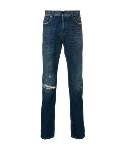 Saint Laurent Imitation Old Skinny Jeans In Blue