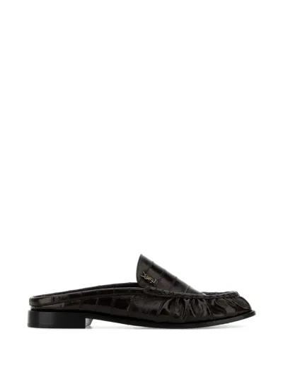 Saint Laurent Le Loafer Logo-embellished Eel Mules In Burgundy