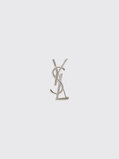 Saint Laurent Interlocking Ysl Monogram Brooch In Brass In Silver