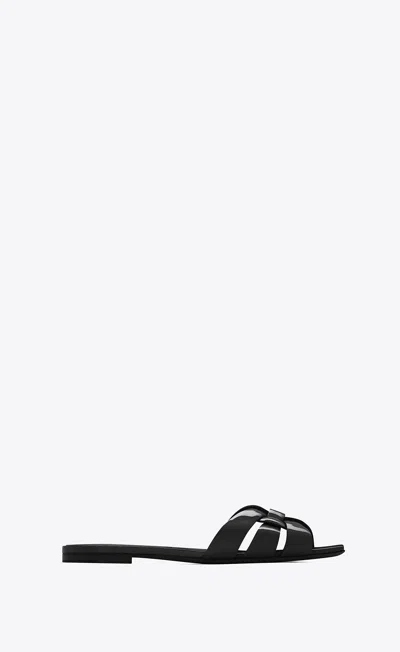 Saint Laurent Intertwining Straps Leather Sandals With 0.5 Cm Heel In Black