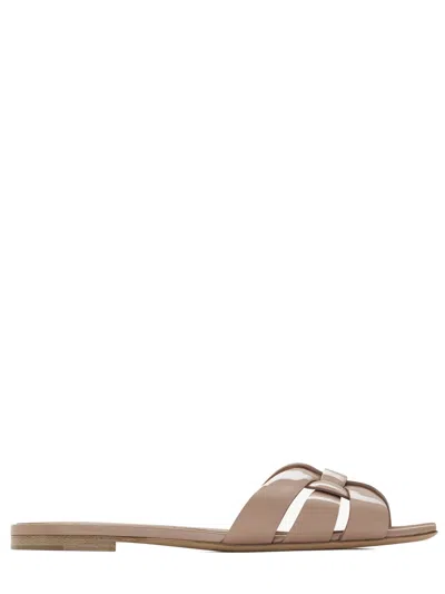 Saint Laurent Intertwining Straps Sandals With 0.5 Cm Heel Height In Brown