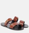 Saint Laurent Ios Leather Slides In Brown