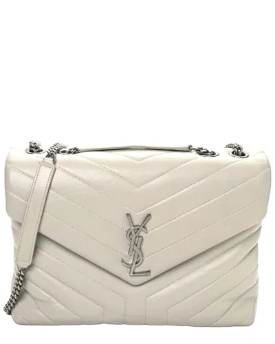Saint Laurent Loulou Medium Leather Satchel In White