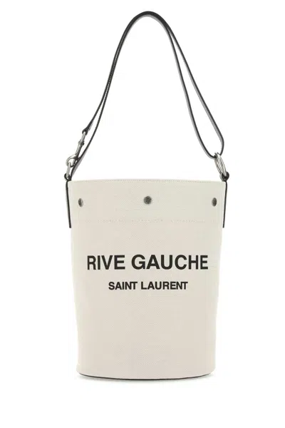 Saint Laurent Ivory Canvas Rive Gauche Bucket Bag In Neutral