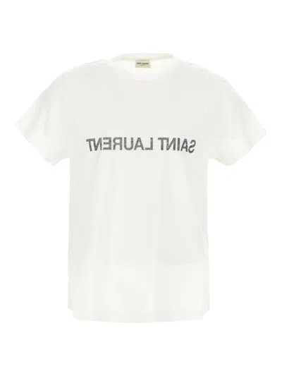 Saint Laurent Ivory Cotton T-shirt In Naturel/noir