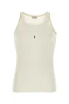 Saint Laurent White Tank Top With Cassandre Detail In Ribbed Cotton Man