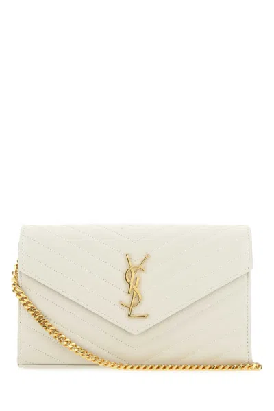 Saint Laurent Ivory Leather Clutch In White
