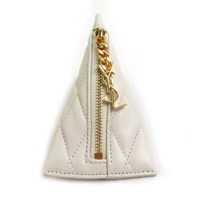 Pre-owned Saint Laurent Ivory Leather Coin Purse/coin Case () In White