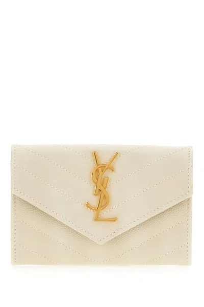 Saint Laurent Ivory Leather Wallet In Sand