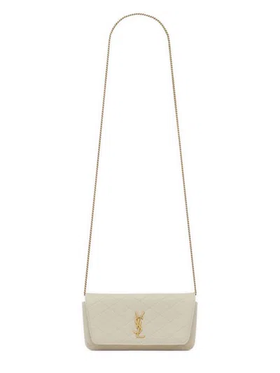 Saint Laurent Ivory Nappa Leather Gaby Phone Holder In Neutral