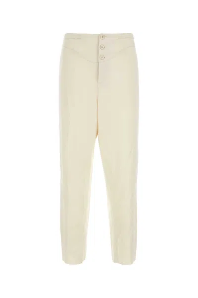 Saint Laurent Tailored High Waist Satin Trousers In White
