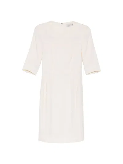Pre-owned Saint Laurent Ivory Tailored Wool Midi Dress In White