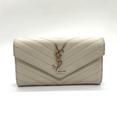 Pre-owned Saint Laurent Ivory White Leather Long Wallet (bi-fold) ()