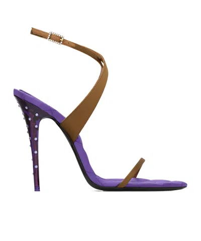 Saint Laurent Ivresse Sandals In Satin Crepe And Crystals In Purple