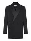 Saint Laurent Black Double-breasted Jacket With Peak Revers And Double Vent On The Rear In Wool Woman