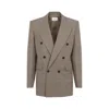 Saint Laurent Double-breasted Wool Jacket With Peak Lapel In Brown