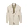 Saint Laurent Single-button Tailored Wool Jacket With Notched Lapels In Beige