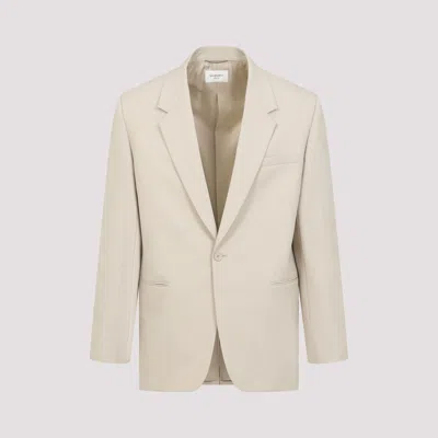 Saint Laurent Light Beige Single-breasted Wool Jacket In Neutral