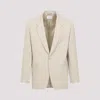 Saint Laurent Single-button Tailored Wool Jacket With Notched Lapels In Beige