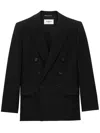 Saint Laurent Cassandre Double-breasted Wool Gabardine Blazer In Black