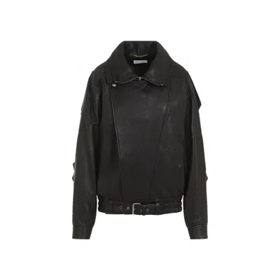 Saint Laurent Oversized Leather Jacket In Black