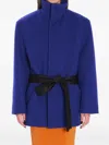 Saint Laurent Boxy Wool Coat Removable Silk Belt In Blue