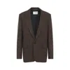 Saint Laurent Embroidered Wool Blazer In Brown