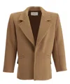 Saint Laurent Wool Coat With Wide Lapels And Back Vent In Brown
