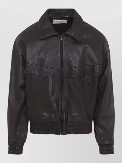 Saint Laurent Jacket Collared Design Elasticated Cuffs Hem Pockets In Brown