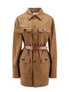 Saint Laurent Camel Brown Saharienne Belted Shirt In Green