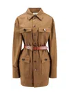 Saint Laurent Camel Brown Saharienne Belted Shirt In Green