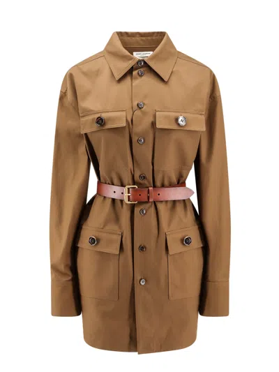Saint Laurent Camel Brown Saharienne Belted Shirt