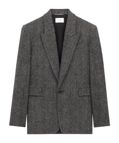 Saint Laurent Jacket In Brushed Herringbone Wool In Gray