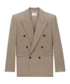 Saint Laurent Double-breasted Jacket In Caviar Wool In Nude