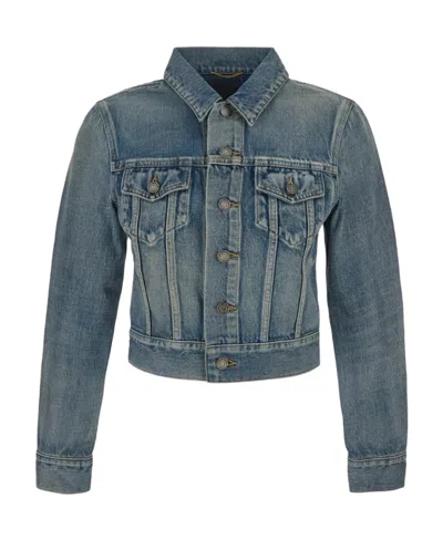 Saint Laurent Jacket In Niagara Blue Denim