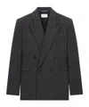 Saint Laurent Double-breasted Blazer Featuring Structured Shoulders In Gray