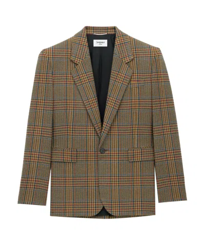 Saint Laurent Jacket In Prince Of Wales Wool In Multi