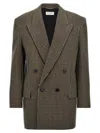 Saint Laurent Vichy Blazer Jacket In Beige